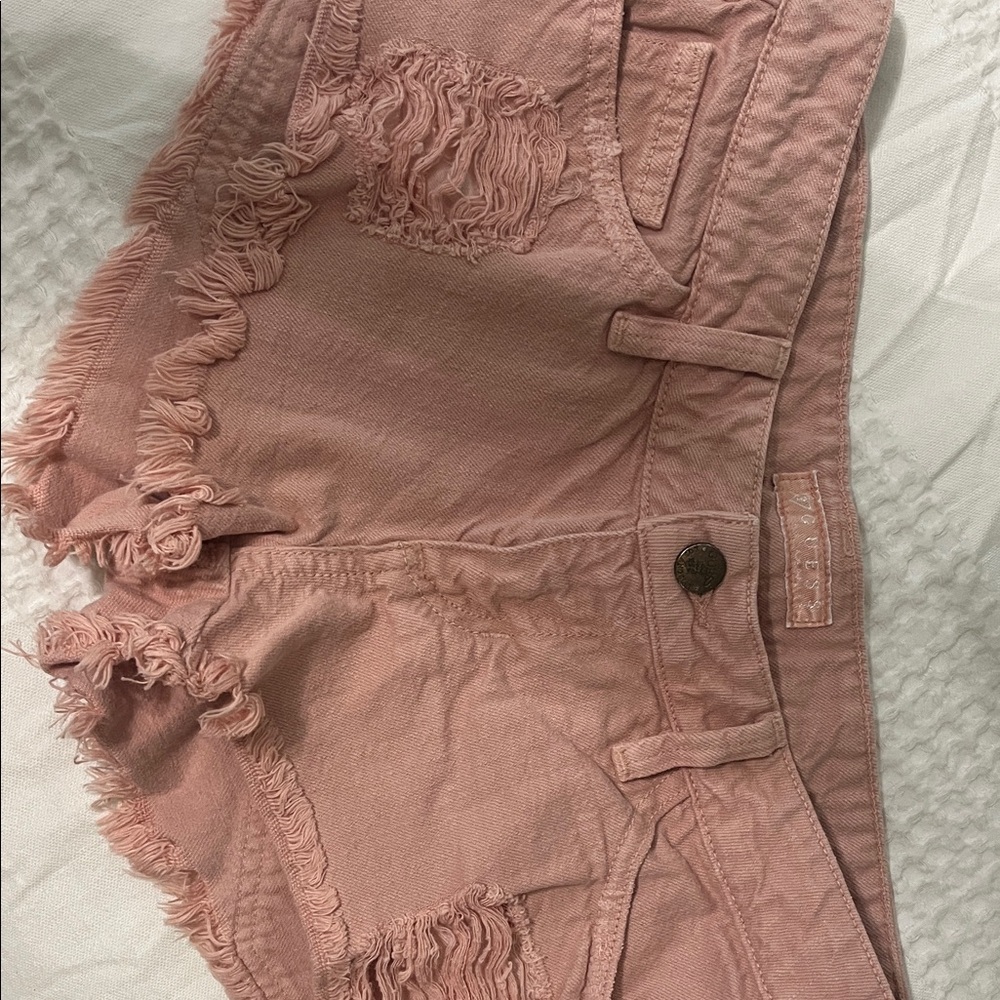 Guess Pink Frayed Jean Shorts